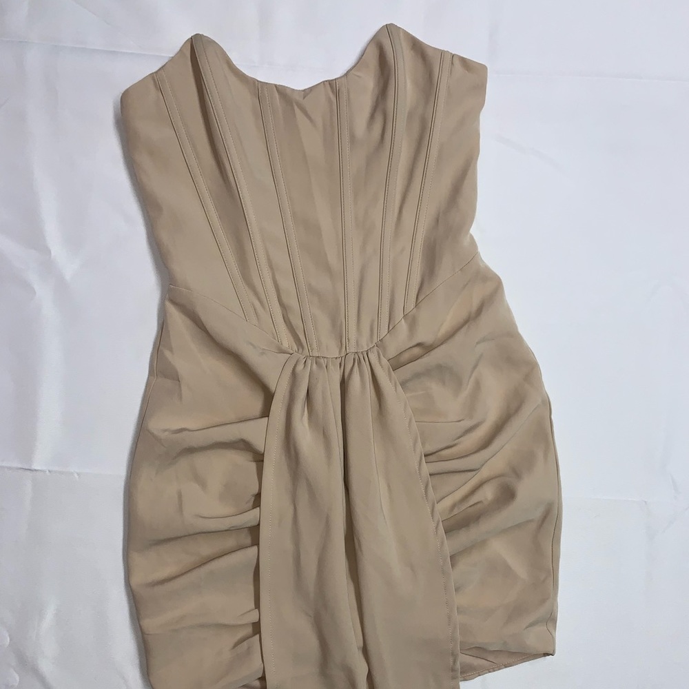 Blithe Crew (jewel) faux wrapped zippered size S Tan Cocktail dress